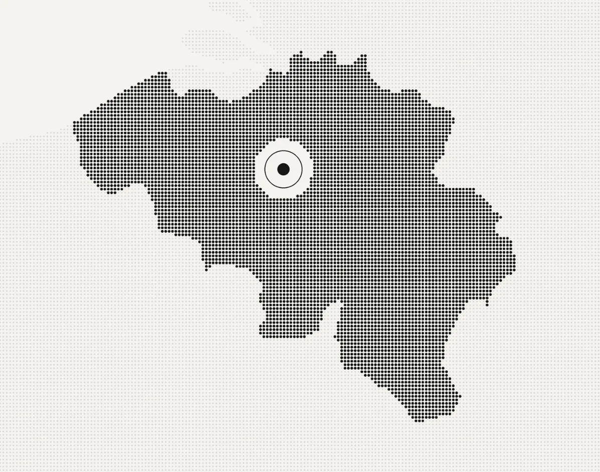 Carte de la Belgique en points, Bruxelles marquée d’un cercle.